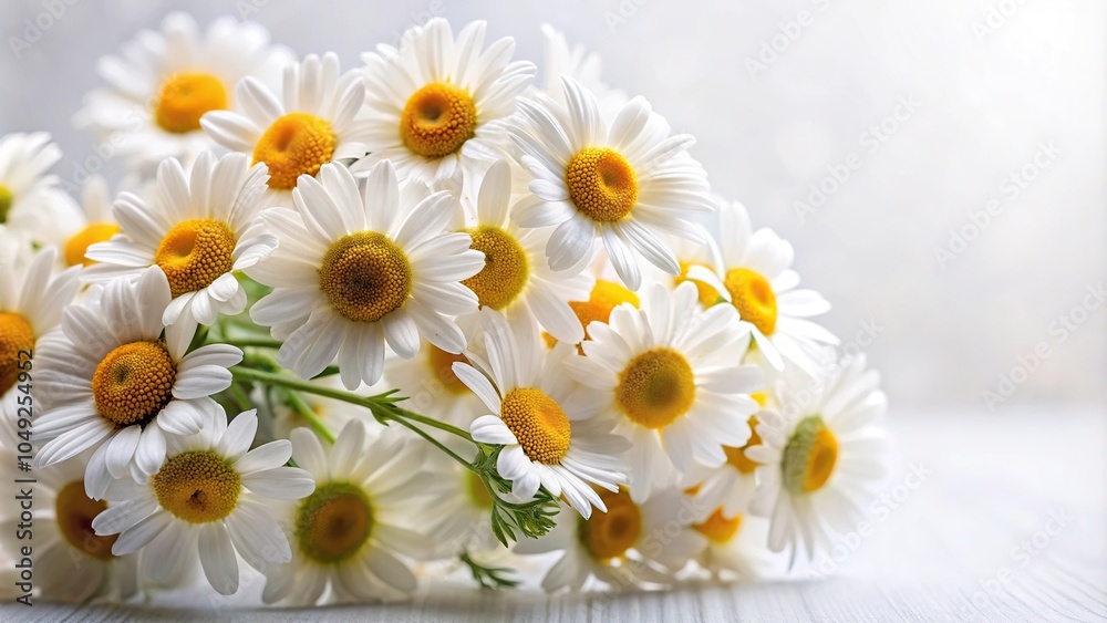 Obraz premium A simple yet elegant bunch of fresh daisies with yellow centers and white petals, white and yellow flowers, sunny flowers, casual elegance, fresh flowers