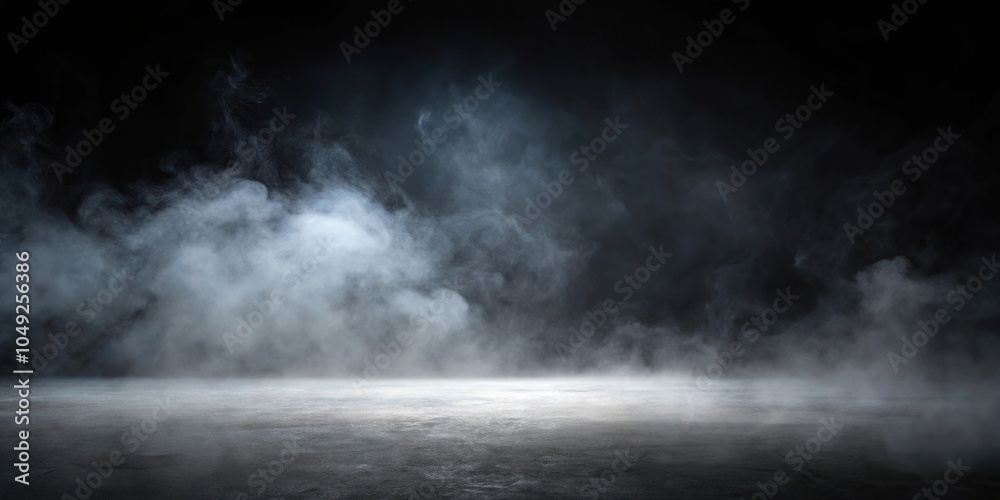 Fototapeta premium Mysterious and atmospheric empty flat black background with fog