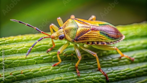 Close-up of western flower thrip on spice leaf surface photo