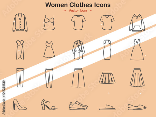 Icons representing women's clothing and fashion items