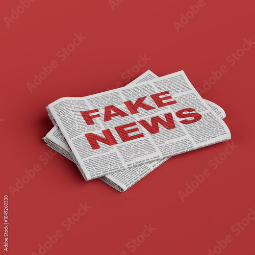 A Folded Newspaper with the Headline FAKE NEWS in Bold Red Letters. 3d Rendering photo