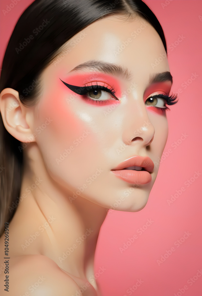Closeup Portrait of Woman with Pink Eyeshadow and Black Eyeliner Closeup Portrait of Woman with Pink Eyeshadow and Black Eyeliner