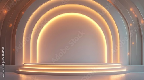 Illuminated White Platform with Circular Arched Background photo