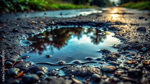 Dark puddle of slimy substance on the ground, gloopy, goop, dirty floor, mud, slime trail