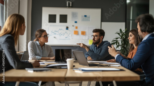 Four Worker meeting at Office. Office Business Concept.