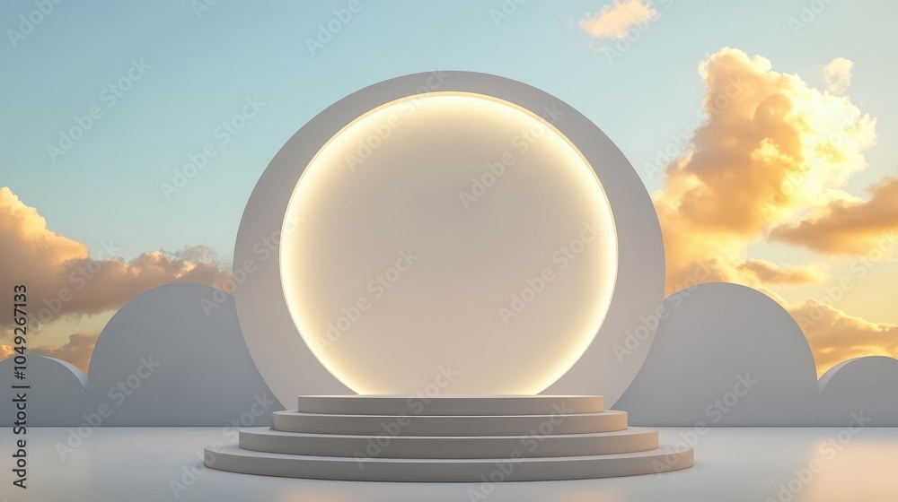 A Minimalist Platform Display with a Circular Backdrop and a Glowing Halo A Minimalist Platform Display with a Circular Backdrop and a Glowing Halo