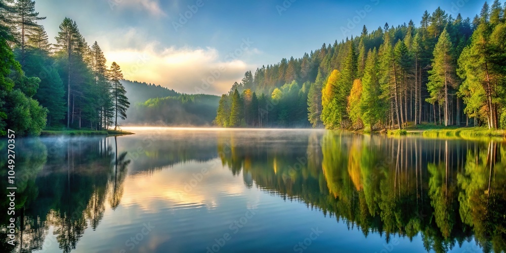 Fototapeta premium Forced perspective photo of a quiet morning scene by the lake