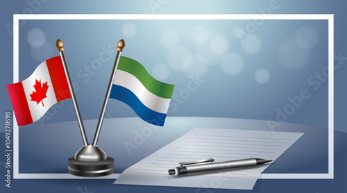 Canada and Sierra Leone Small national flag on bokeh background, cooperative relationship