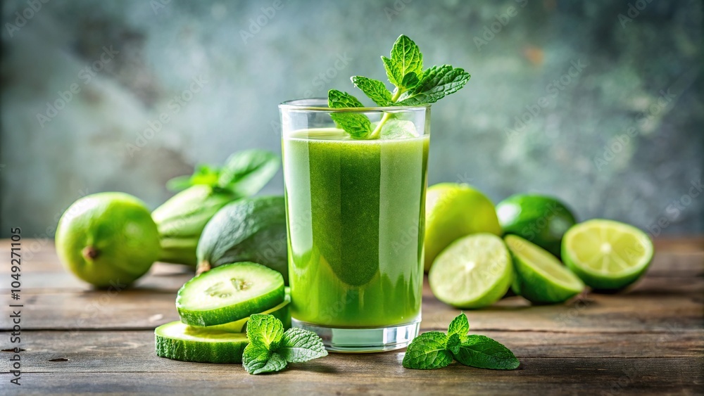 Fresh cucumber lime mint juice in clear glass Fresh cucumber lime mint juice in clear glass