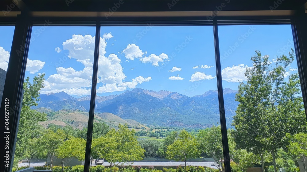 Scenic Mountain View Through Window Pane Scenic Mountain View Through Window Pane