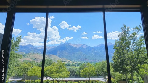 Scenic Mountain View Through Window Pane