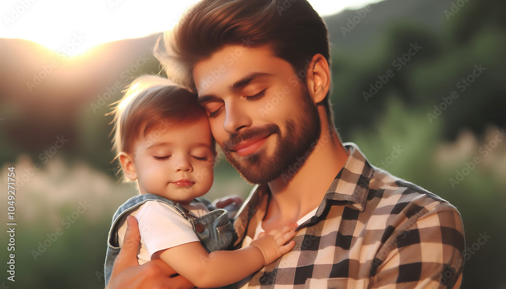 Fototapeta premium A joyful moment of a parent kissing their happy child in the park, capturing the love and togetherness of family