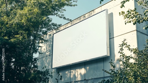 Outdoor Billboard Blank Mockup for Advertising Among Green Foliage in Urban Setting : Generative AI photo