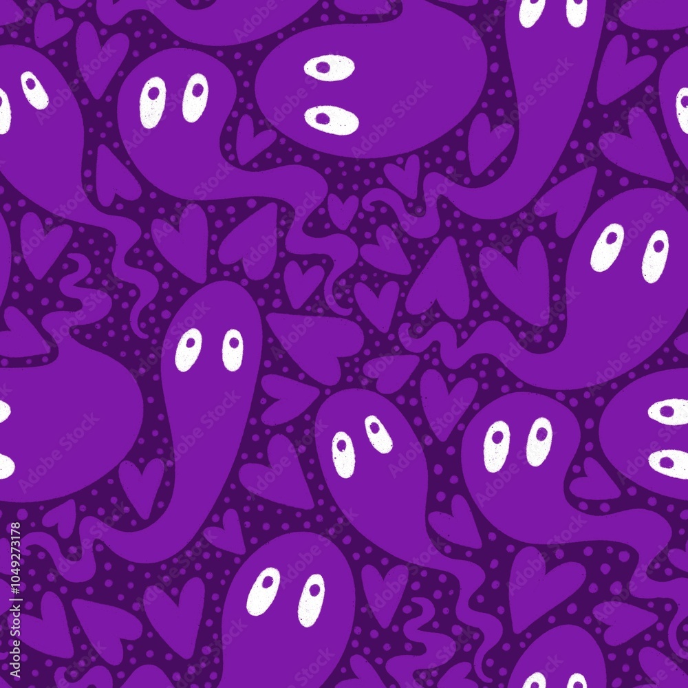 Fototapeta premium Halloween ghost seamless cartoon pattern for wrapping paper and fabrics