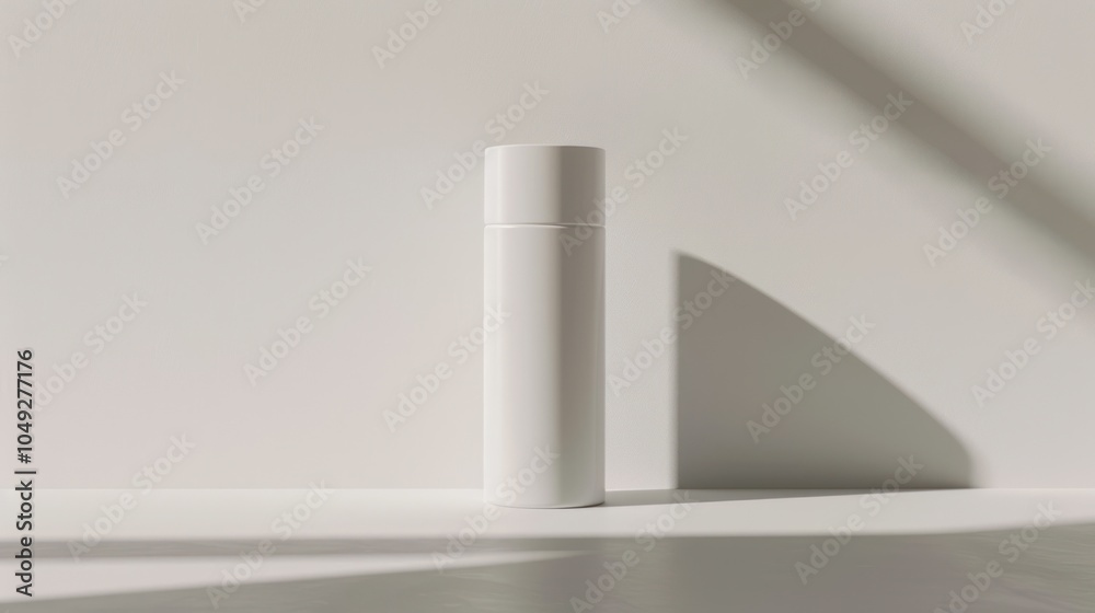White Cylindrical Bottle with Shadow on a White Surface White Cylindrical Bottle with Shadow on a White Surface