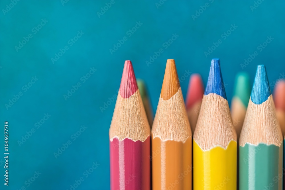 Close Up of Colorful Pencils with Blue Background for Art and Design Enthusiasts : Generative AI Close Up of Colorful Pencils with Blue Background for Art and Design Enthusiasts : Generative AI
