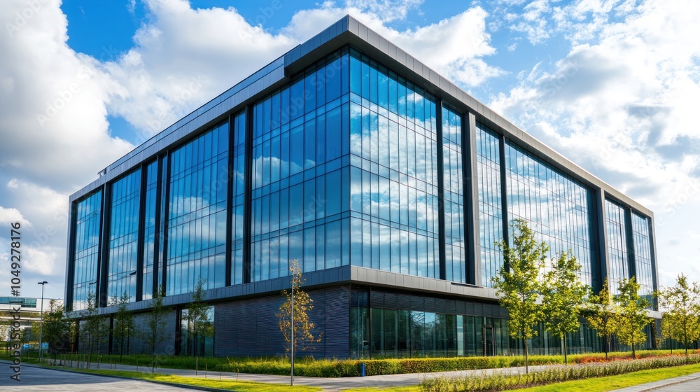 Modern glass office building reflecting the sky and surroundings. Modern glass office building reflecting the sky and surroundings.