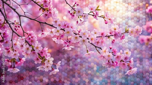 sakura blossom mosaic pattern with pink purple shades