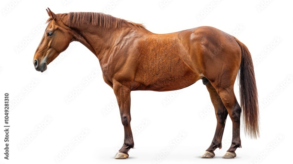 Fototapeta premium A Bay Horse Standing on a White Background