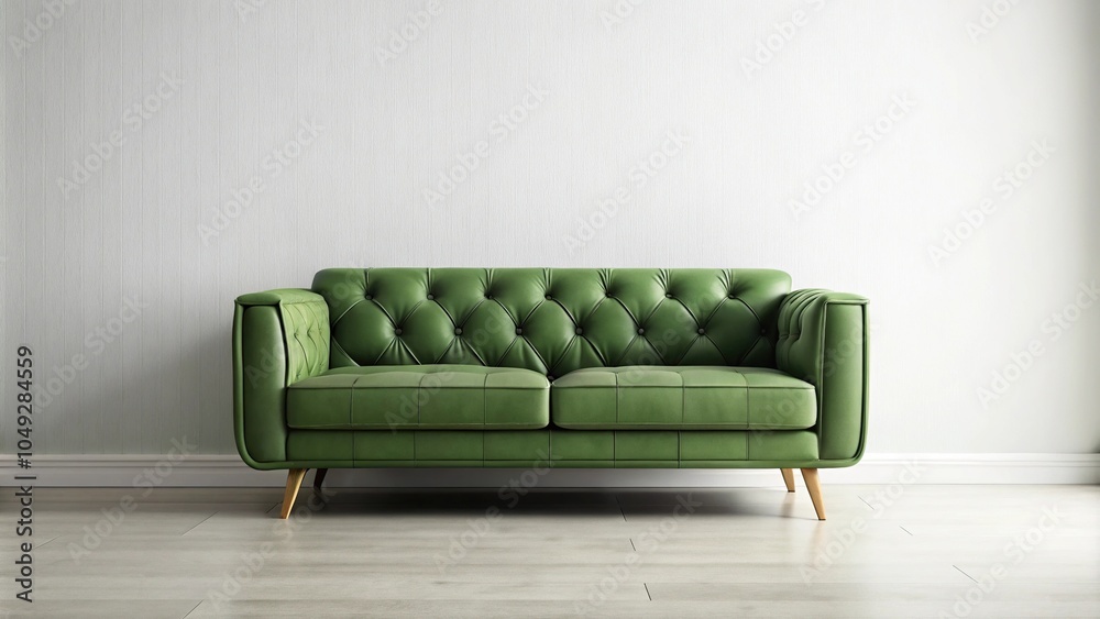 Sofa mockup with a green sofa and a white wall background extreme close-up Sofa mockup with a green sofa and a white wall background extreme close-up