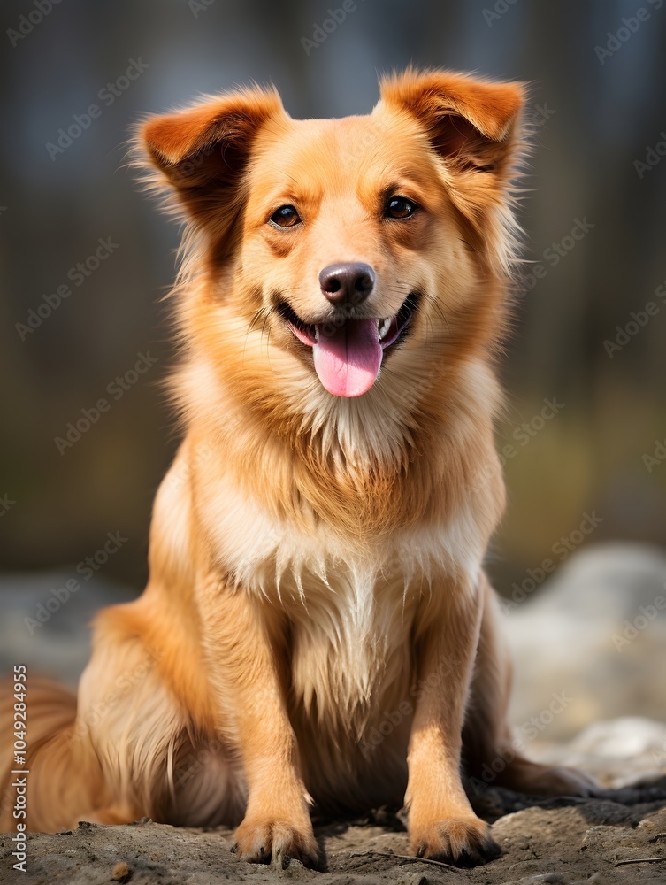 A fluffy golden puppy, sitting calmly in the warm sunlight, gazes sweetly into the camera. Its soft fur glows against the blurred nature backdrop, creating a serene scene. A fluffy golden puppy, sitting calmly in the warm sunlight, gazes sweetly into the camera. Its soft fur glows against the blurred nature backdrop, creating a serene scene.