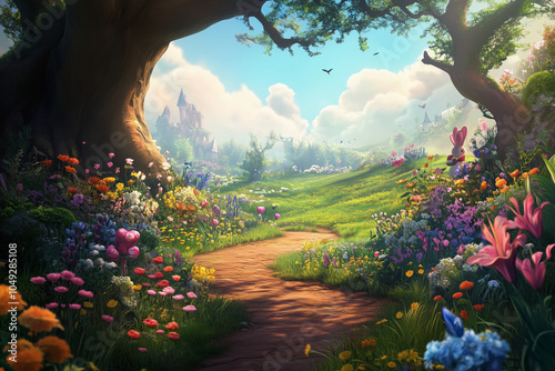 An Alice in wonderland inspired fairy tale fantasy background