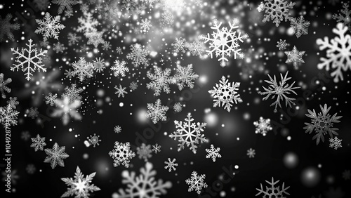 Snowflakes overlay abstract black white snow texture on black background