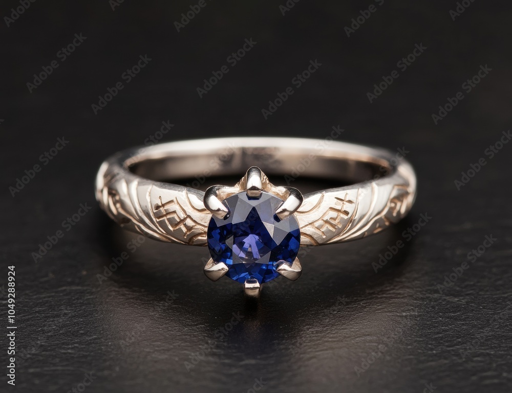 Elegant blue sapphire engagement ring on black background Elegant blue sapphire engagement ring on black background