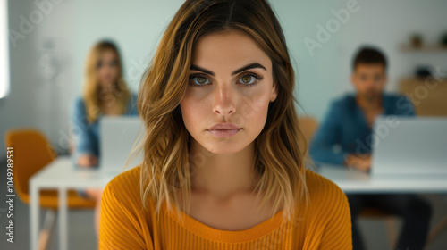 Wallpaper Mural A dedicated female rep excels in customer service, solving issues at her desk while teammates engage in teamwork. Torontodigital.ca