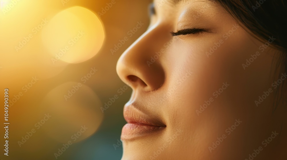 Fototapeta premium A stunning young womans portrait featuring flawless skin, radiating beauty and charm in a clean and simple style.