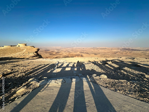 Promenade over the erosion crater Makhtesh Ramon photo