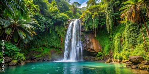 Fototapeta Naklejka Na Ścianę i Meble -  Tropical waterfall in Basse Terre Guadeloupe Panoramic