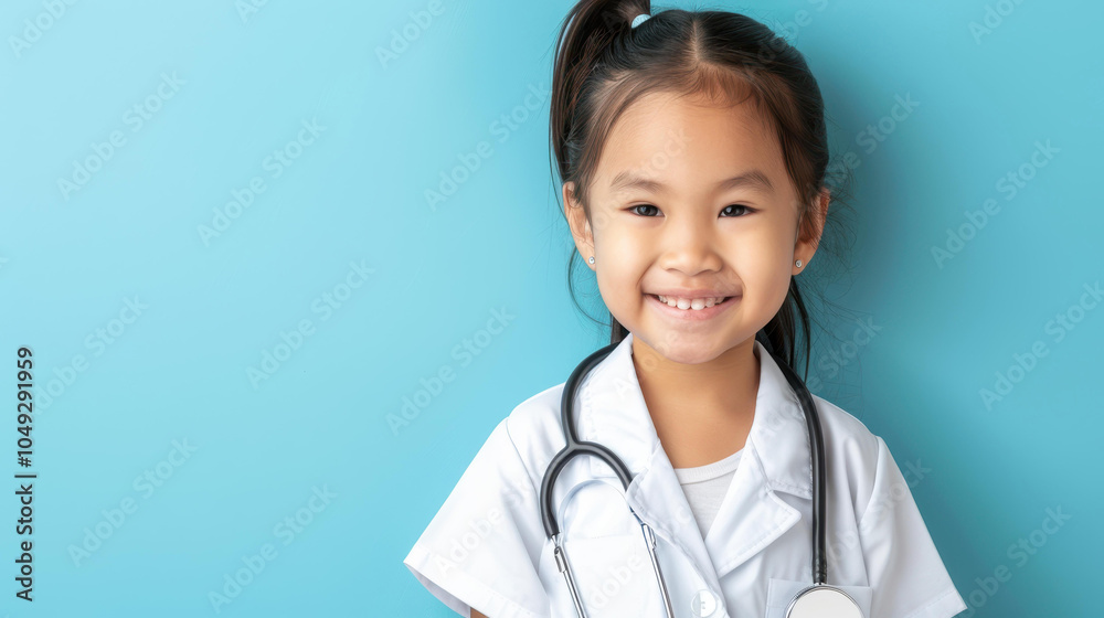 A cheerful girl dons a crisp nurse uniform, giggling against a soft pastel backdrop, radiating joy and innocence. A cheerful girl dons a crisp nurse uniform, giggling against a soft pastel backdrop, radiating joy and innocence.