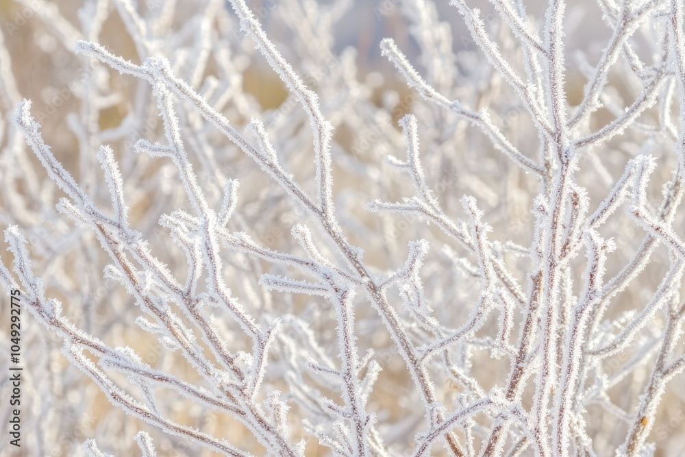 Fototapeta premium Frost Covered Branches Close-up, Winter Wonderland