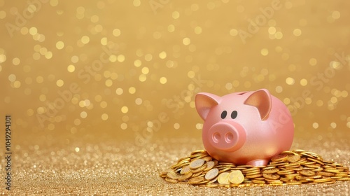 Save your wealth with a piggy bank surrounded by shining gold coins, symbolizing smart finance and saving strategies. photo