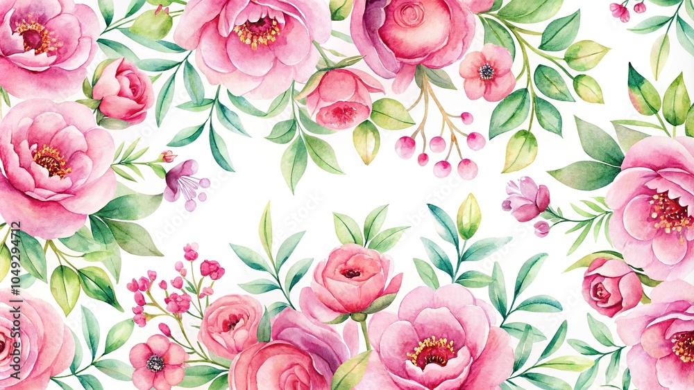 Watercolor silhouette pink flower pattern background Watercolor silhouette pink flower pattern background
