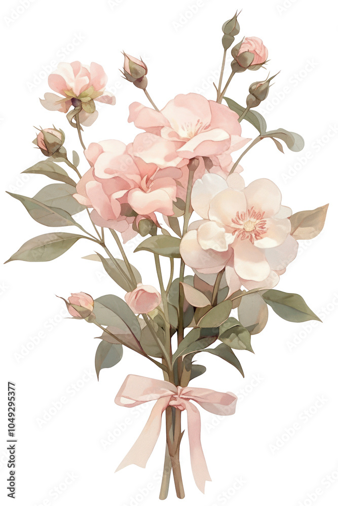 PNG A plant tied with ribbon art illustration watercolor.