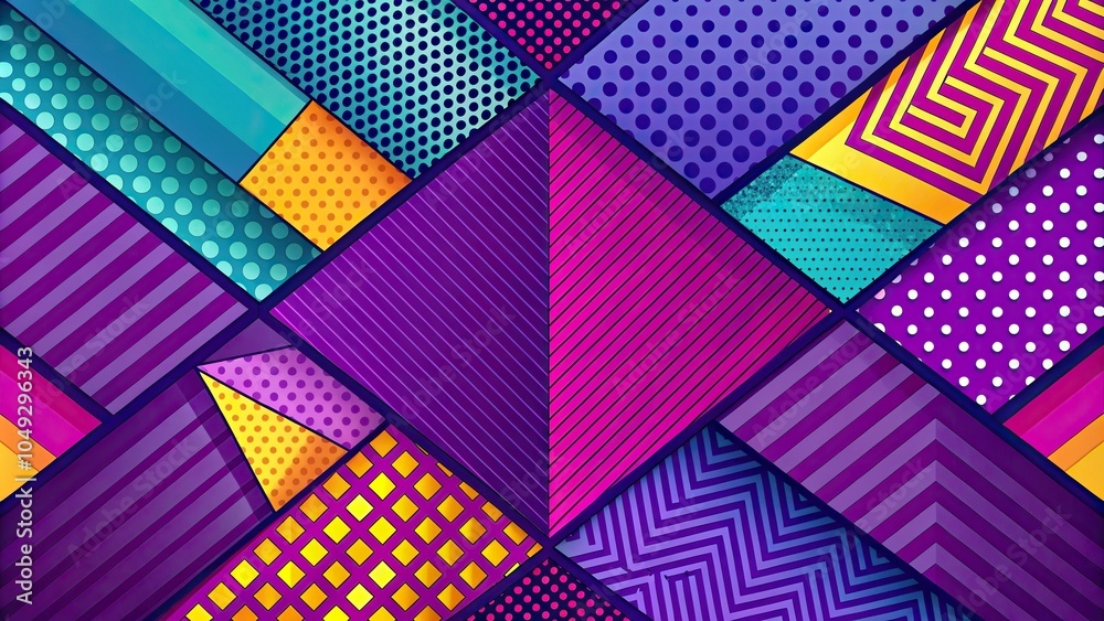 Vivid pop art low angle purple background with geometric pattern and modern composition Vivid pop art low angle purple background with geometric pattern and modern composition