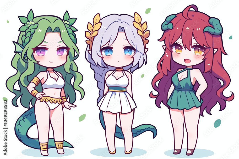 Cute Anime Girls in Fantasy Outfits - Digital Illustration Cute Anime Girls in Fantasy Outfits - Digital Illustration