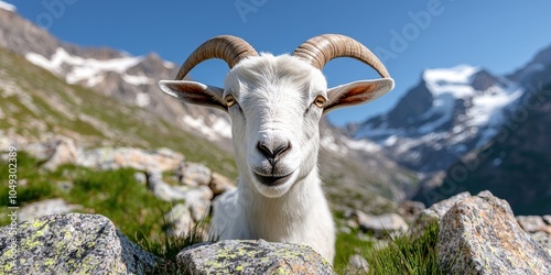 Curious mountain goat in the alps photo