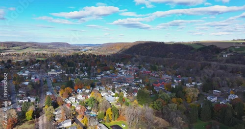 Aerial video of fall foliage surrounding the Village of Homer, Cortland County, New York State, October 2024.	 photo