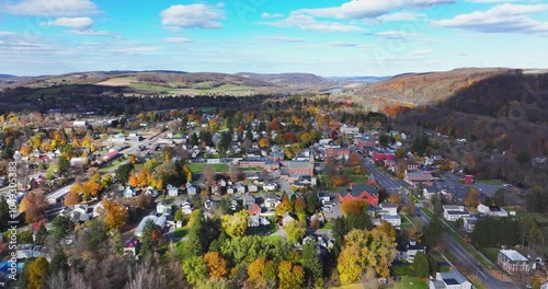 Aerial video of fall foliage surrounding the Village of Homer, Cortland County, New York State, October 2024.	 photo