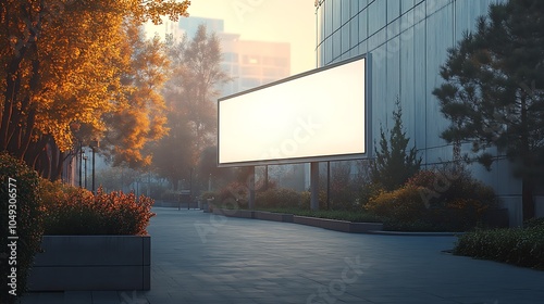 Contemporary Blank Billboard in City Park Setting at Dusk : Generative AI photo