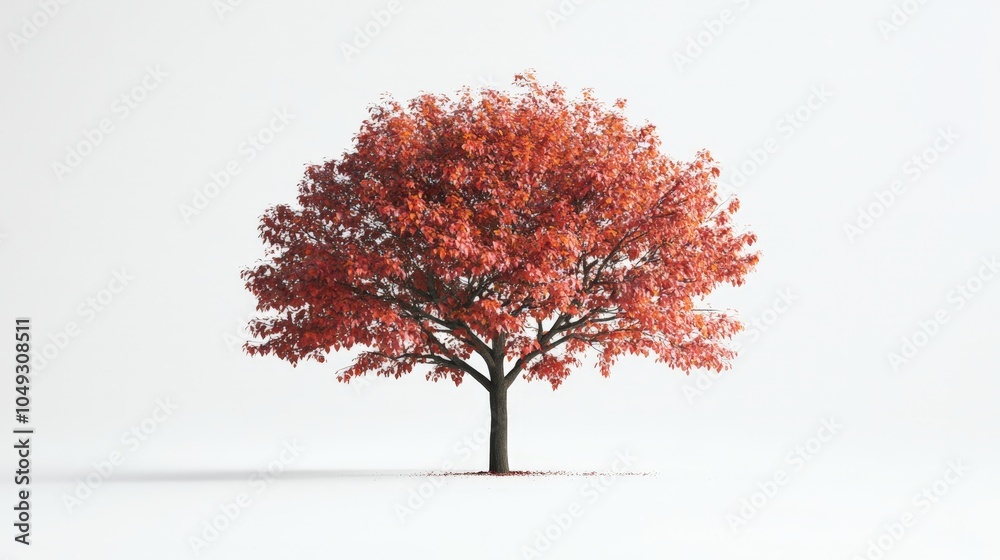 A majestic maple tree with red and orange leaves gently swaying, displayed against a white background, capturing the essence of fall
