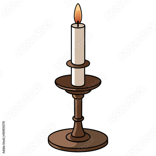 A classic illustration of a lit candle on a candlestick, perfect for adding a touch of warmth and elegance to your designs. This simple yet beautiful graphic is ideal for religious imagery.