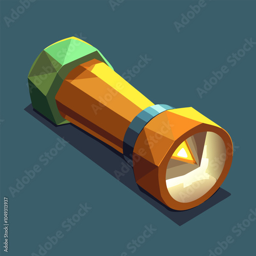 Low-poly 3D vector illustration of a flashlight, perfect for game design, mobile apps, and other creative projects. This asset features a unique and stylized design with vibrant colors.