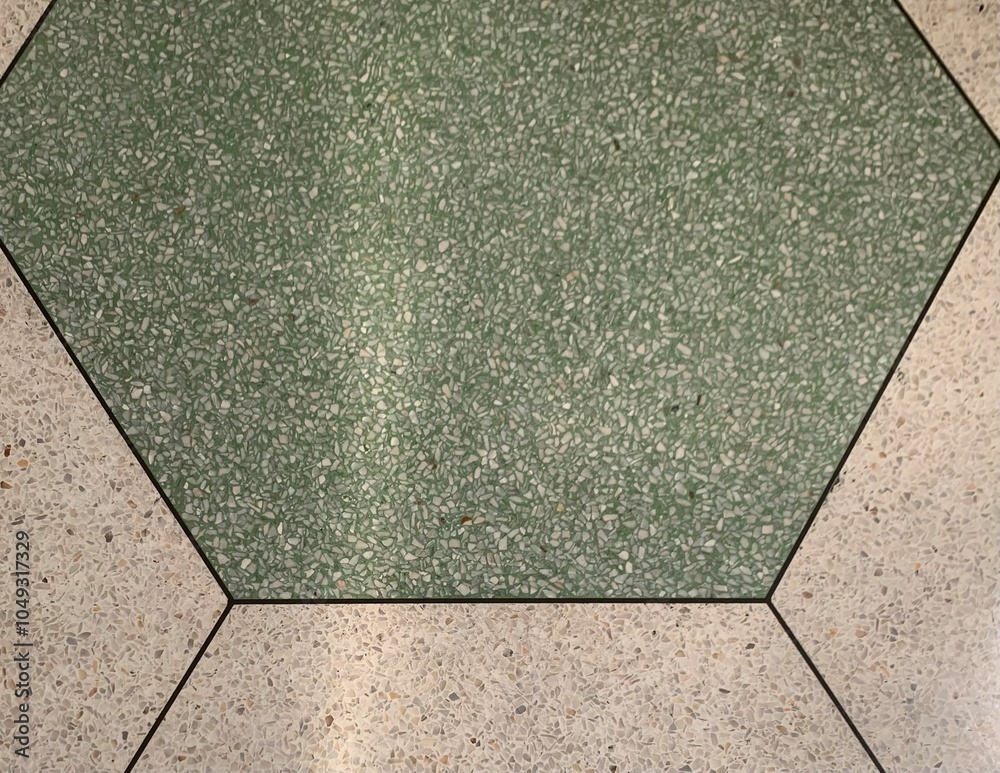 Fototapeta premium White and green Terrazzo floor with hexagon pattern