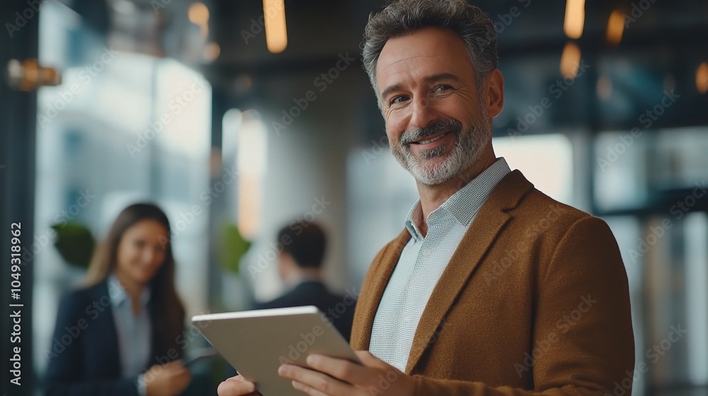 Fototapeta premium Mature Businessman Using Digital Tablet and Smiling