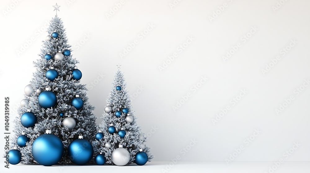 Elegant Christmas tree arrangement in silver and blue on white background : Generative AI