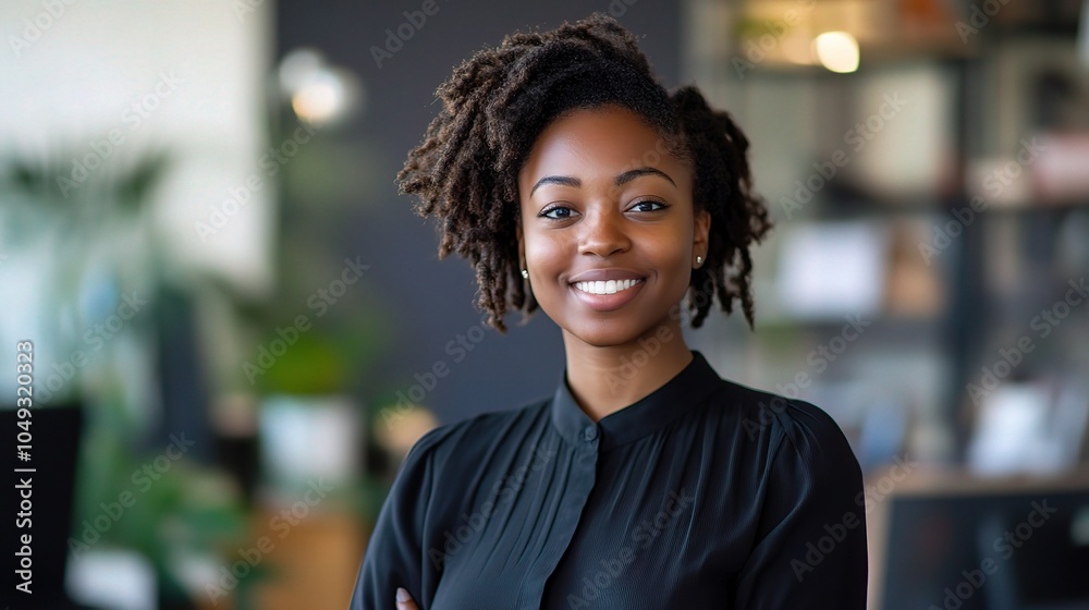 Smiling Businesswoman Posing in Modern Office Smiling Businesswoman Posing in Modern Office